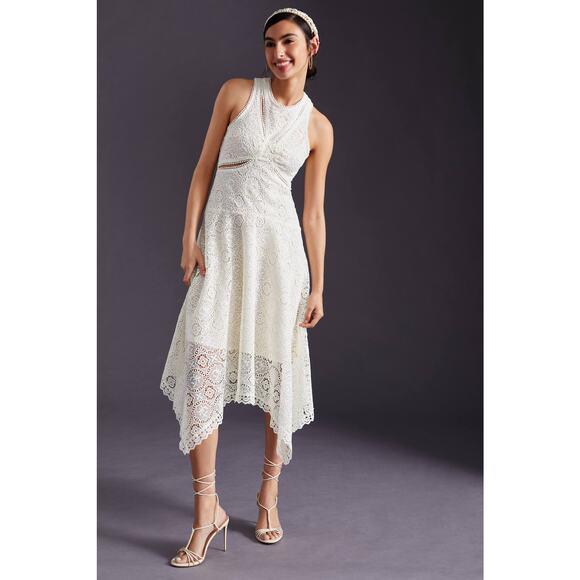 New Anthropologie Embroidered Lace Cutout Maxi Dress $270 SIZE 8 Ivory MIDI - Picture 1 of 5
